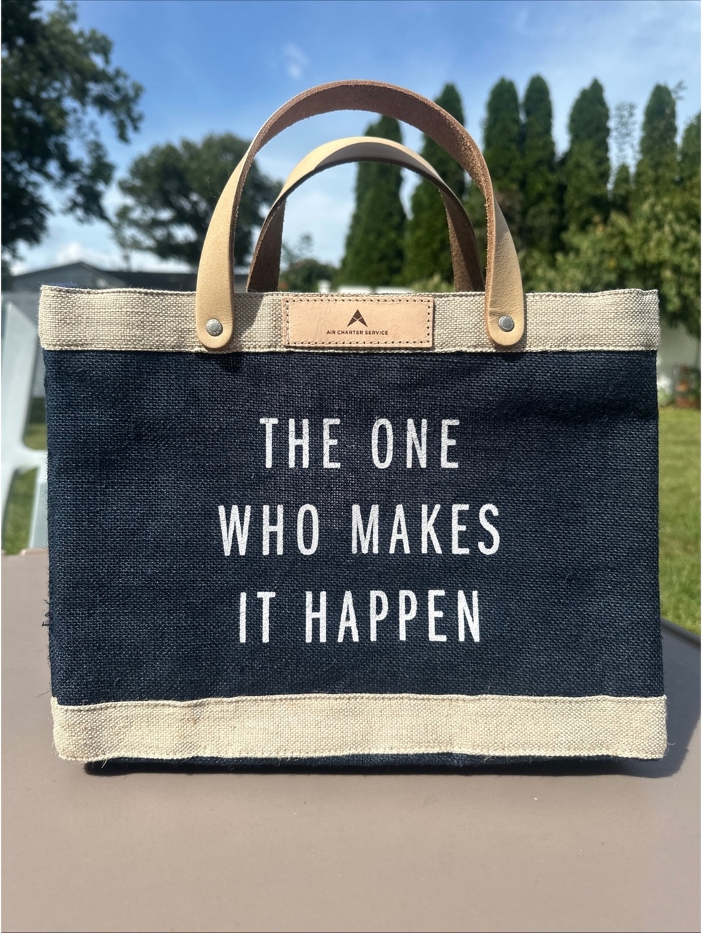 Apolis Global Citizen Original Market Bag Navy Jute Tote Leather Handles 12x10